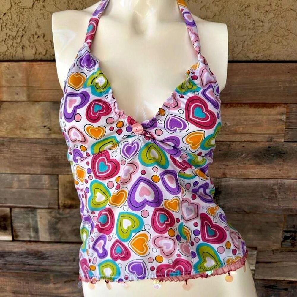 Handmade upcycled retro summer women’s lace up halter top xs to small